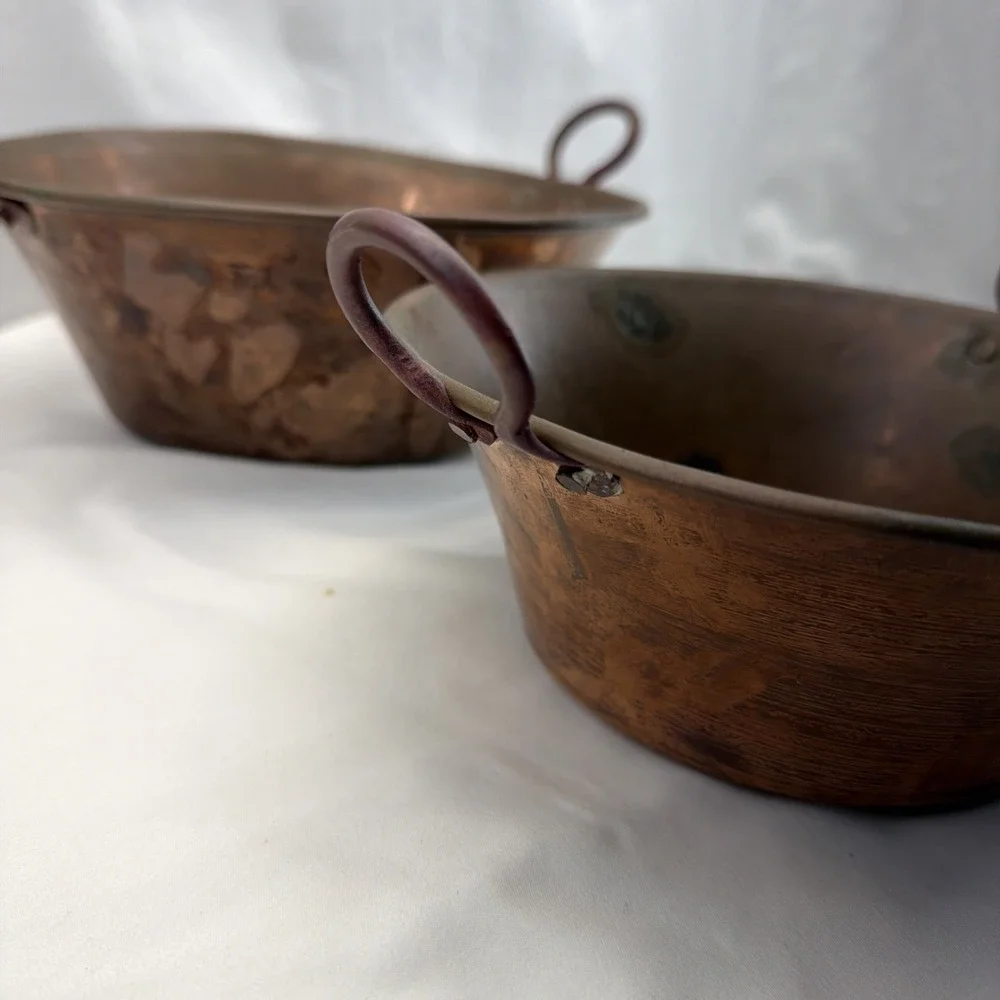 2 Vintage Hammered Copper Pot Cauldron Bowl